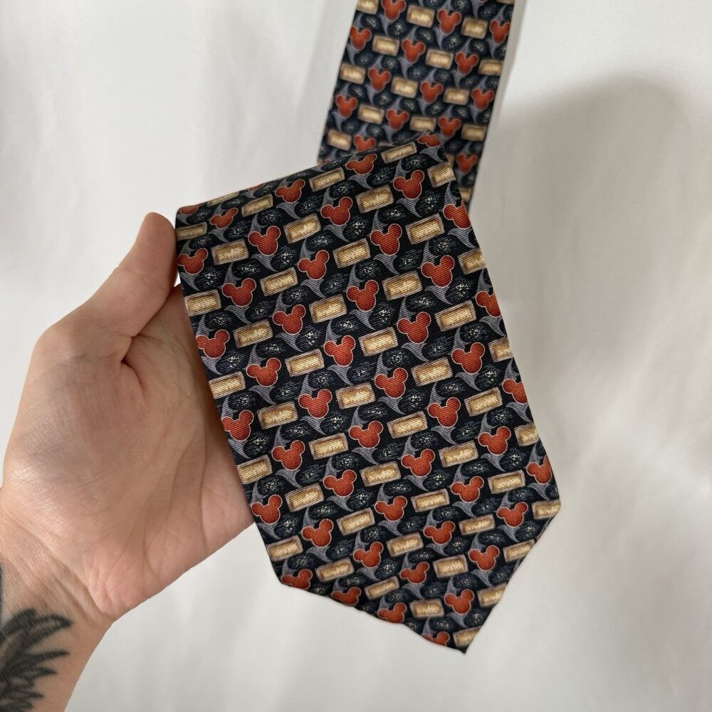 Walt Disney World Tie Men's 60" Blue Orange Mickey Mouse Print 100% Silk 3.5 " W